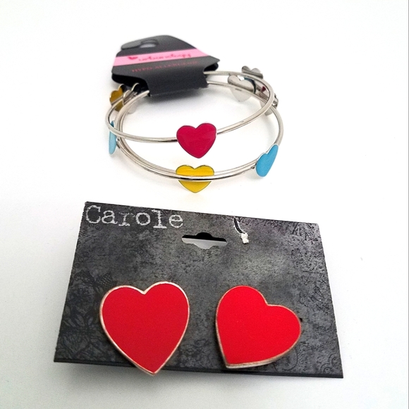 $15 Red Heart Earrings with Colorful Bracelet Bundle - Picture 1 of 9